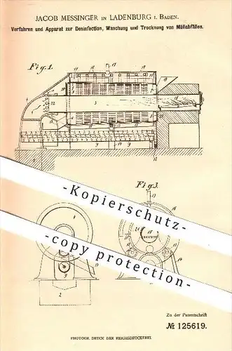 original Patent - J. Messinger , Ladenburg , 1900 , Desinfektion , Waschung u. Trocknung von Müllabfällen , Reinigung !!