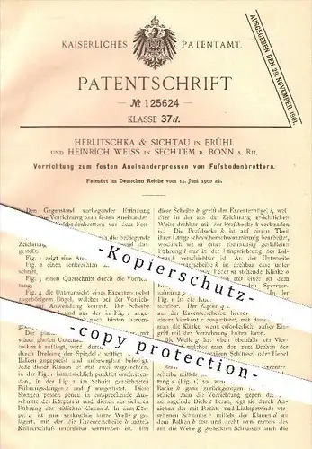 original Patent - Herlitschka & Sichtau , Brühl / H. Weiss , Sechtem - Bonn 1900  Verarbeiten der Fußbodenbretter , Holz