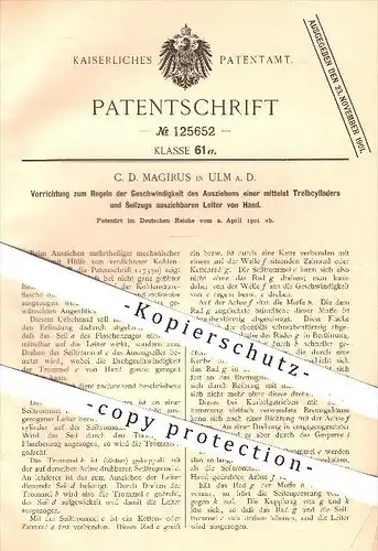 original Patent - C. D. Magirus , Ulm , 1901 , ausziehbare Leiter mittels Treibzylinder u. Seilzug , Winde , Flaschenzug