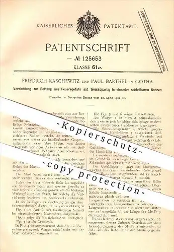 original Patent - F. Kaschewitz / P. Barthel , Gotha , 1901 , Teleskop - Rohre zur Rettung aus Feuergefahr , Feuerwehr !