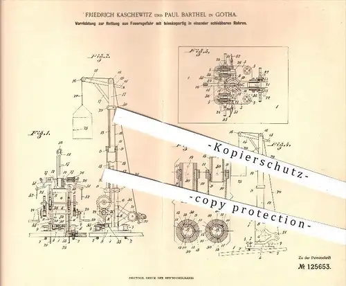 original Patent - F. Kaschewitz / P. Barthel , Gotha , 1901 , Teleskop - Rohre zur Rettung aus Feuergefahr , Feuerwehr !