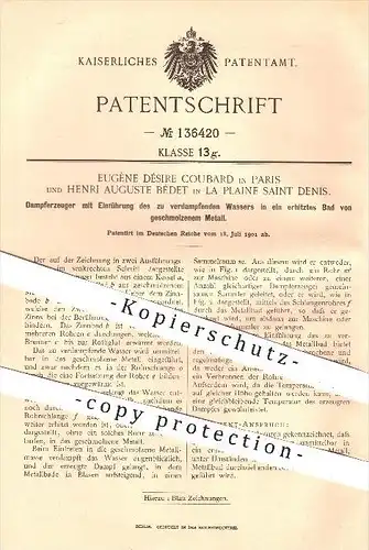 original Patent - Eugène Désire Coubard , Paris / H. Auguste Bédet , La Plaine Saint Denis , 1901 , Dampferzeuger !!!