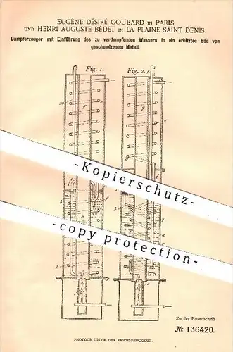 original Patent - Eugène Désire Coubard , Paris / H. Auguste Bédet , La Plaine Saint Denis , 1901 , Dampferzeuger !!!