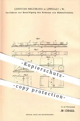 original Patent - C. Hillebrand , Lippstadt , 1901 , Beseitigung des Schnees von Bahnstrecken , Eisenbahn , Eisenbahnen
