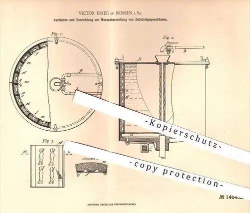 original Patent - Victor Krieg , Nossen , 1903 , Massenherstellung von Zelluloid - Gegenständen , Celluloid !!!