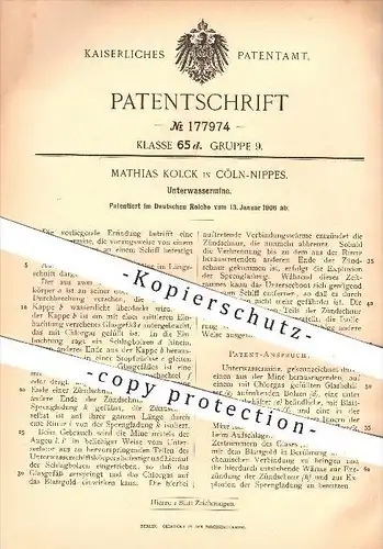 original Patent - M. Kolck , Köln - Nippes , 1906 , Unterwassermine , Mine , Minen , U-Boot , Unterwasserboot , Schiffe