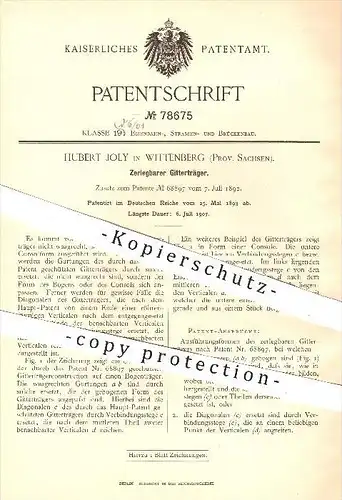 original Patent - H. Joly , Wittenberg , 1893 , Zerlegbarer Gitterträger , Brückenbau , Brücken , Träger , Straßenbau !!