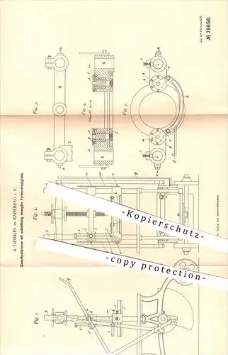 original Patent - A. Geissler in Radeberg in Sachsen , 1894 , Glasschnellpresse mit Formendruckplatte , Glas , Pressen !