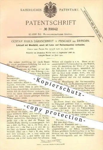 original Patent - G. J. Därrschmidt , Pieschen / Dresden 1886 , Lehrpult mit Wandtafel u. Lese- u. Rechenmaschine , Pult