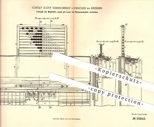 original Patent - G. J. Därrschmidt , Pieschen / Dresden 1886 , Lehrpult mit Wandtafel u. Lese- u. Rechenmaschine , Pult