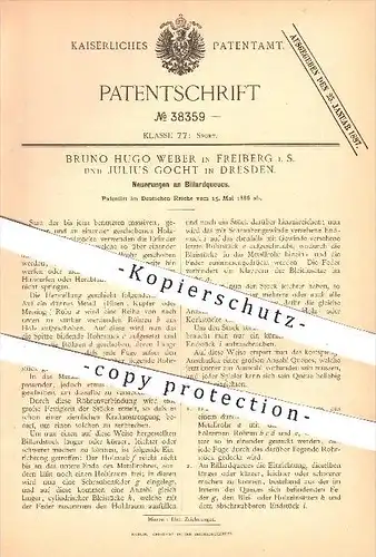 original Patent - B. H. Weber / Freiberg , J. Gocht / Dresden , 1886 , Billard - Queue , Billardspiel , Spiel , Sport !