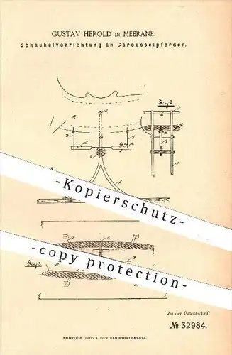 original Patent - Gustav Herold , Meerane , 1885 , Karussell - Pferde mit Schaukel - Vorrichtung , Schaukeln , Sport !!!