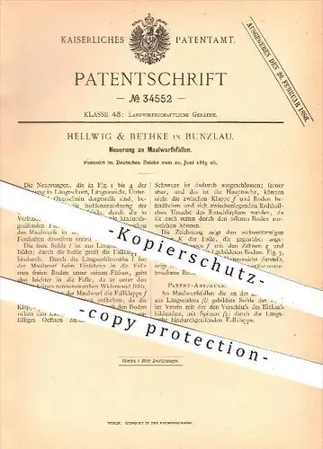 original Patent - Hellwig & Bethke , Bunzlau , 1885 , Maulwurfsfalle , Falle , Fallen , Tierfallen , Fallklappe , Jagd !