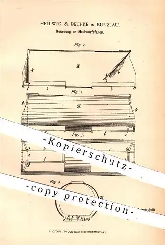 original Patent - Hellwig & Bethke , Bunzlau , 1885 , Maulwurfsfalle , Falle , Fallen , Tierfallen , Fallklappe , Jagd !