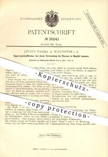 original Patent - Julius Kegel in Waldheim , 1884 , Zigarrenwickelform , Zigarren , Zigarre , Rauchen , Tabak , Pressen