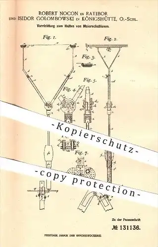 original Patent - R. Nocon , Ratibor / Isidor Golombowski , Königshütte , 1900 , Halter für Maler - Schablonen , Malerei