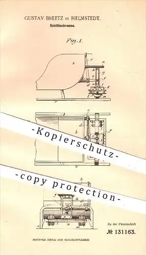 original Patent - Gustav Breetz in Helmstedt , 1901 , Schlittenbremse , Bremse , Bremsen , Schlitten , Kufen !!!