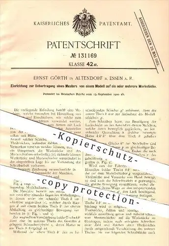 original Patent - E. Görth , Altendorf / Essen , 1900 , Übertragung von Muster - Modell zum Werkstück , Geschütze !!!