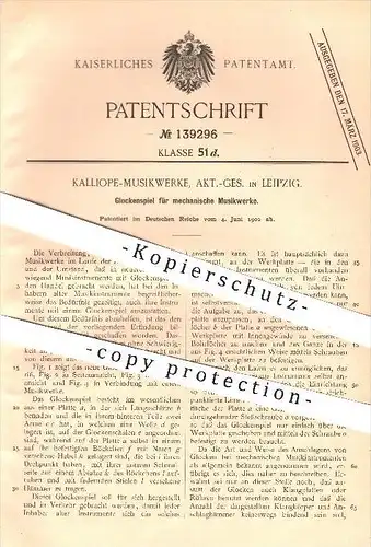 original Patent - Kalliope - Musikwerke AG , Leipzig , 1902 , Glockenspiel für mechanische Musikwerke , Glocke , Glocken