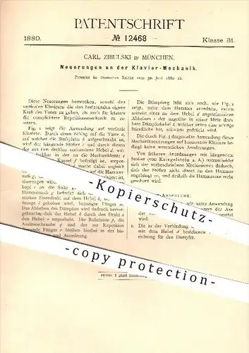 original Patent - Carl Zibulski in München , 1880 , Klavier - Mechanik , Klaviere , Piano , Musikinstrumente , Musik !!!