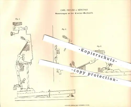 original Patent - Carl Zibulski in München , 1880 , Klavier - Mechanik , Klaviere , Piano , Musikinstrumente , Musik !!!