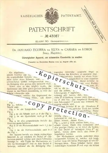 original Patent - Januario Figueira da Silva / Camara de Lobos , Madeira , 1887 , Chirurgischer Apparat , Arzt , Medizin