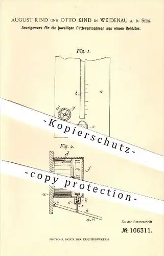 original Patent - A. & O. Kind , Weidenau , 1898 , Anzeigewerk für die Futterentnahmen aus Trog , Landwirtschaft , Tiere