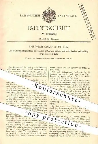 original Patent - Friedrich Graff in Witten , 1898 , Zwiebackschneidemaschine , Bäcker , Bäckerei , Backen , Zwieback