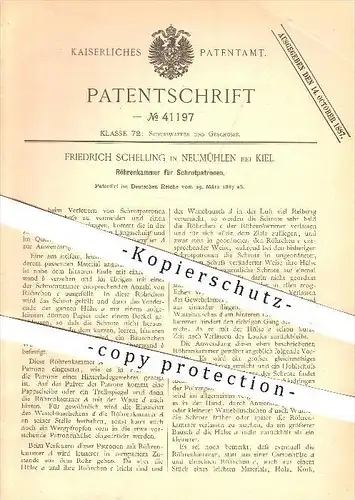 original Patent - F. Schelling , Neumühlen / Kiel , 1887 , Röhrenkammer für Schrotpatronen , Waffen , Geschosse , Gewehr