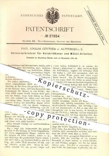 original Patent - P. A. Günther , Altenburg 1883 , Kratzer für Holzbildhauer , Möbelbauer , Bildhauer , Künstler , Holz