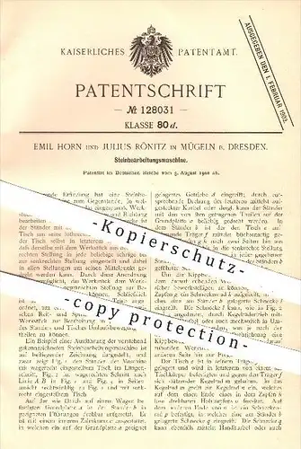 original Patent - E. Horn , Julius Rönitz , Mügeln / Dresden , 1900 , Steinbearbeitungsmaschine , Gestein , Steine !!!