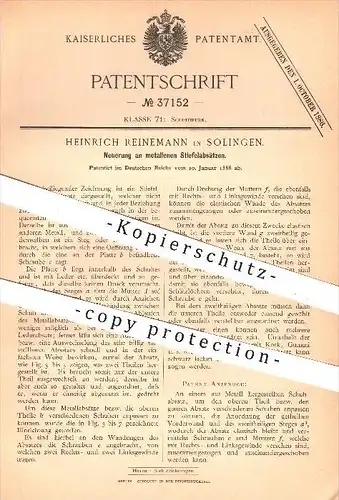 original Patent - Heinrich Reinemann in Solingen , 1886 , metallene Stiefelabsätze , Stiefel , Schuhwerk , Schuster !!!