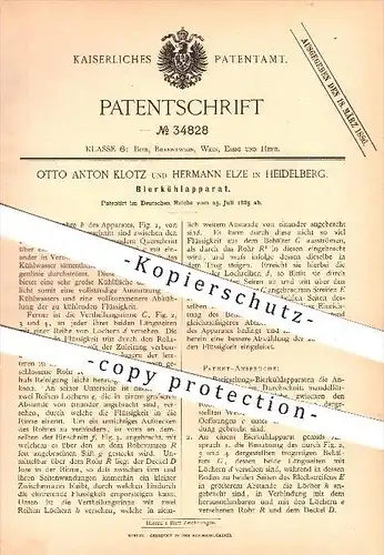 original Patent - O. A. Klotz , H. Elze / Heidelberg , 1885 , Bier - Kühlapparat , Kühlschrank , Kühlung , Gastronomie !