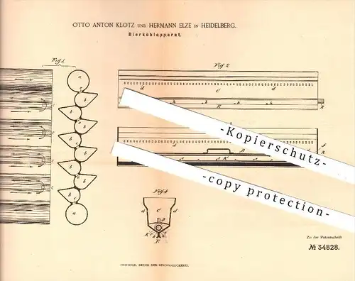 original Patent - O. A. Klotz , H. Elze / Heidelberg , 1885 , Bier - Kühlapparat , Kühlschrank , Kühlung , Gastronomie !