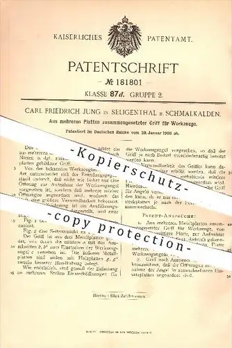 original Patent - C. Fr. Jung , Seligenthal / Schmalkalden , 1906 , zusammengesetzter Griff für Werkzeuge , Werkzeug !
