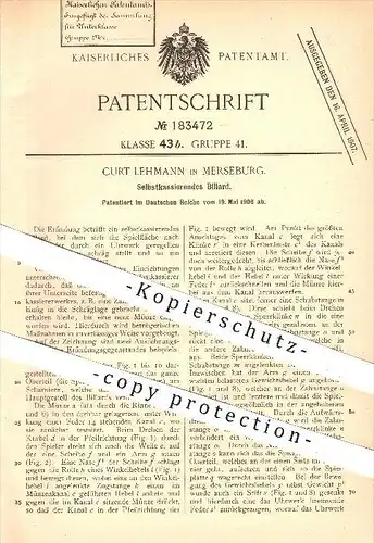 original Patent - Curt Lehmann in Merseburg , 1906 , Selbstkassierendes Billard , Billardspiel , Billardtisch , Sport !!