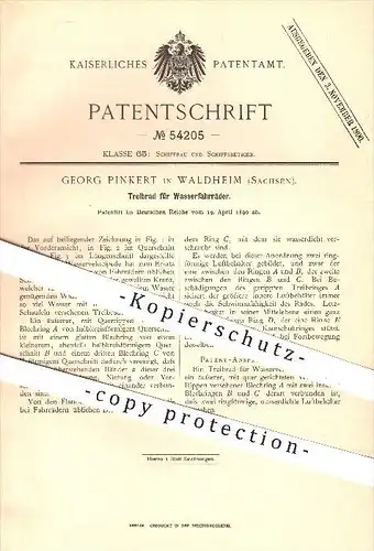 original Patent - Georg Pinkert in Waldheim , 1890 , Treibrad für Wasserfahrräder , Schiff , Schiffe , Boot , Fahrrad !