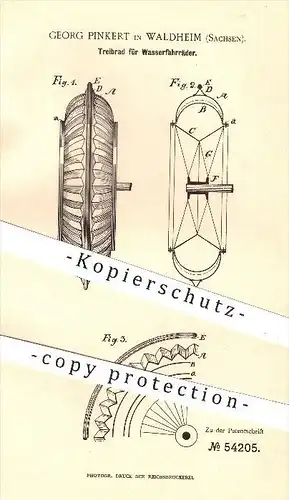 original Patent - Georg Pinkert in Waldheim , 1890 , Treibrad für Wasserfahrräder , Schiff , Schiffe , Boot , Fahrrad !