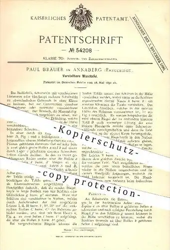 original Patent - Paul Bräuer in Annaberg , Erzgebirge , 1890 , Verstellbare Wandtafel , Tafel , Schultafel , Schule