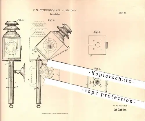 original Patent - F. W. Steinenböhmer in Iserlohn , 1895 , Kerzenhalter , Kerze , Kerzen , Licht , Beleuchtung , Lampen