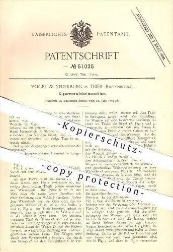 original Patent - Vogel & Neuerburg in Trier , 1889 , Zigarrenwickelmaschine , Zigarren , Zigarre , Tabak , Rauchen !!!
