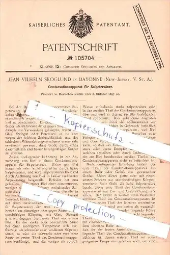 Original Patent  - J. V. Skoglund in Bayonne  , 1897 , Condensationsapparat für Salpetersäure !!!