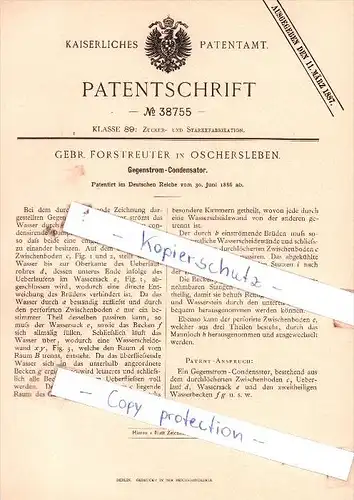 Original Patent  - Gebr. Forstreuter in Oschersleben , 1886 , Gegenstrom-Condensator !!!