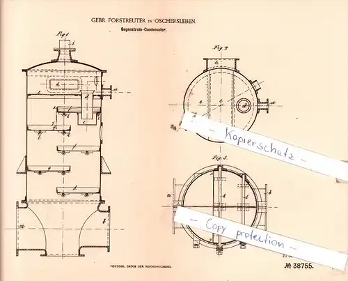 Original Patent  - Gebr. Forstreuter in Oschersleben , 1886 , Gegenstrom-Condensator !!!