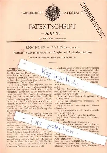 Original Patent  -  Leòn Bollèe in Le Mans , Frankreich , 1895 , Instrumente !!!