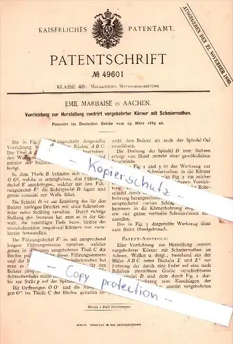 Original Patent  - Emil Marbaise in Aachen , 1889 , Mechanische Metallbearbeitung !!!