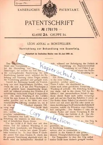 Original Patent  -  Lèon Arnal in Montpellier , 1905 , Vorrichtung zur Behandlung von Sauerteig !!!