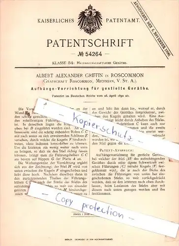 Original Patent  -  A. A. Griffin in Roscommon , Michigan, USA , 1890 , !!!