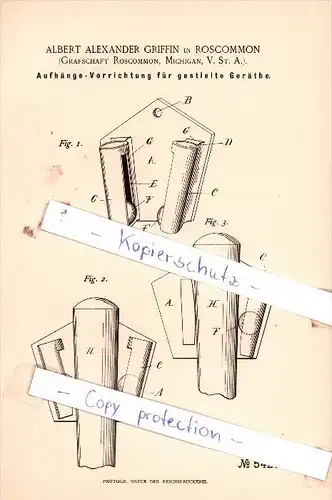 Original Patent  -  A. A. Griffin in Roscommon , Michigan, USA , 1890 , !!!