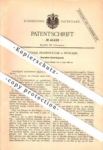 Original Patent - Michael Prandstätter in München , 1888 , Fahrpreisanzeiger , Taxameter , Taxi , Taxe !!!